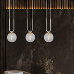 Hanglamp 3 lichtpunten gepoedercoat staal en glas, retro Glam wit met transparante kappen, 70 x 115 cm