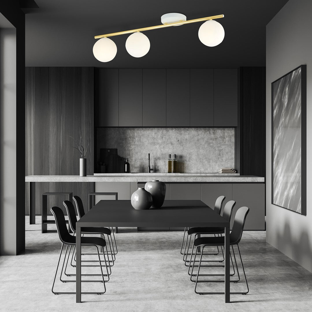 Plafondlamp Monza gepoedercoat staal en glas, wit en goud, 3 lichtpunten, E14 – 80 x 20 cm