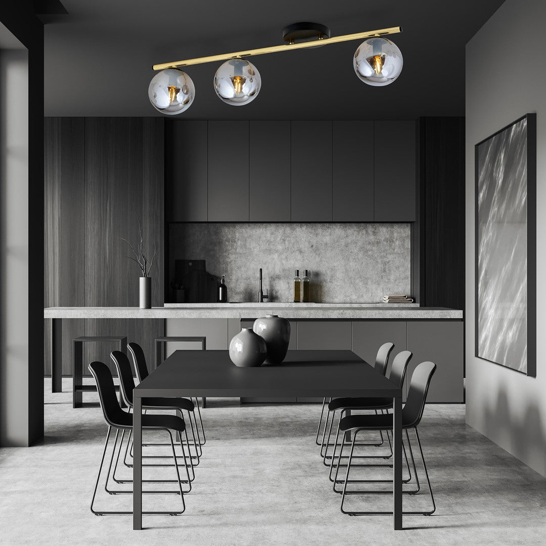 Plafondlamp staal en glas modern Monza zwart goud grafiet 80 x 20 cm, 3 fittingen E14