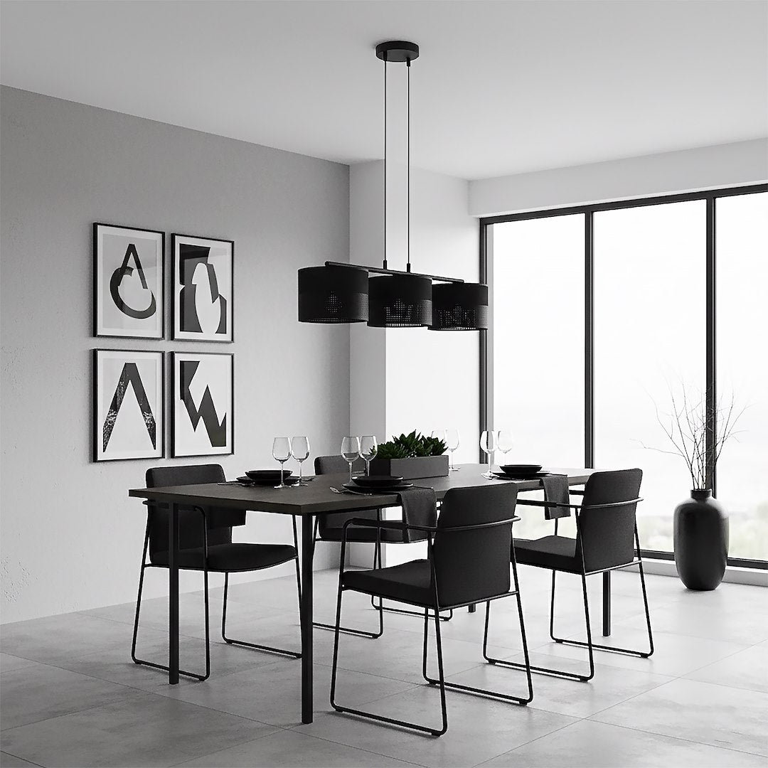 Hanglamp gepoedercoat staal en stof minimalistisch zwart met 3 kappen Ø 20 cm, voor keukeneiland en eettafel