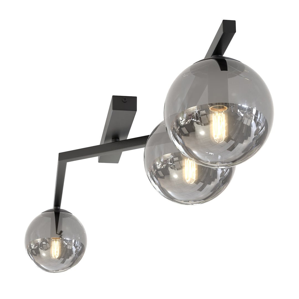 Plafondlamp gepoedercoat staal Naton, zwart met grafiet glazen kappen, 100 x 32 x 20 cm, 3 lichts