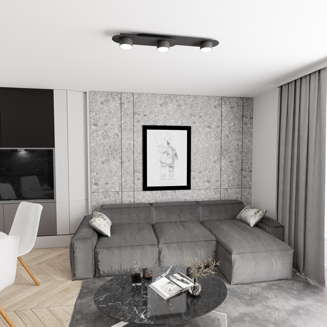 Plafondlamp gepoedercoat staal Stilo modern zwart, 3 lichtpunten – 70 x 20 x 10 cm