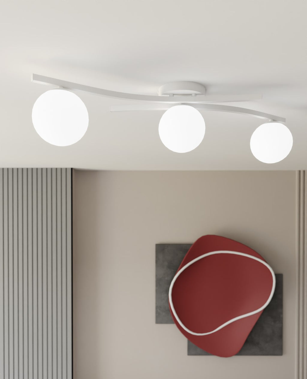Plafondlamp gepoedercoat staal Opus 3 lichts, wit met opaalglazen kappen, 3 x E14 – woonkamer, eetkamer en slaapkamer