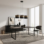 Hanglamp gepoedercoat staal Karbon minimalistisch zwart en bruin, 3 lichtpunten, stoffen kappen Ø 20 cm, eettafel