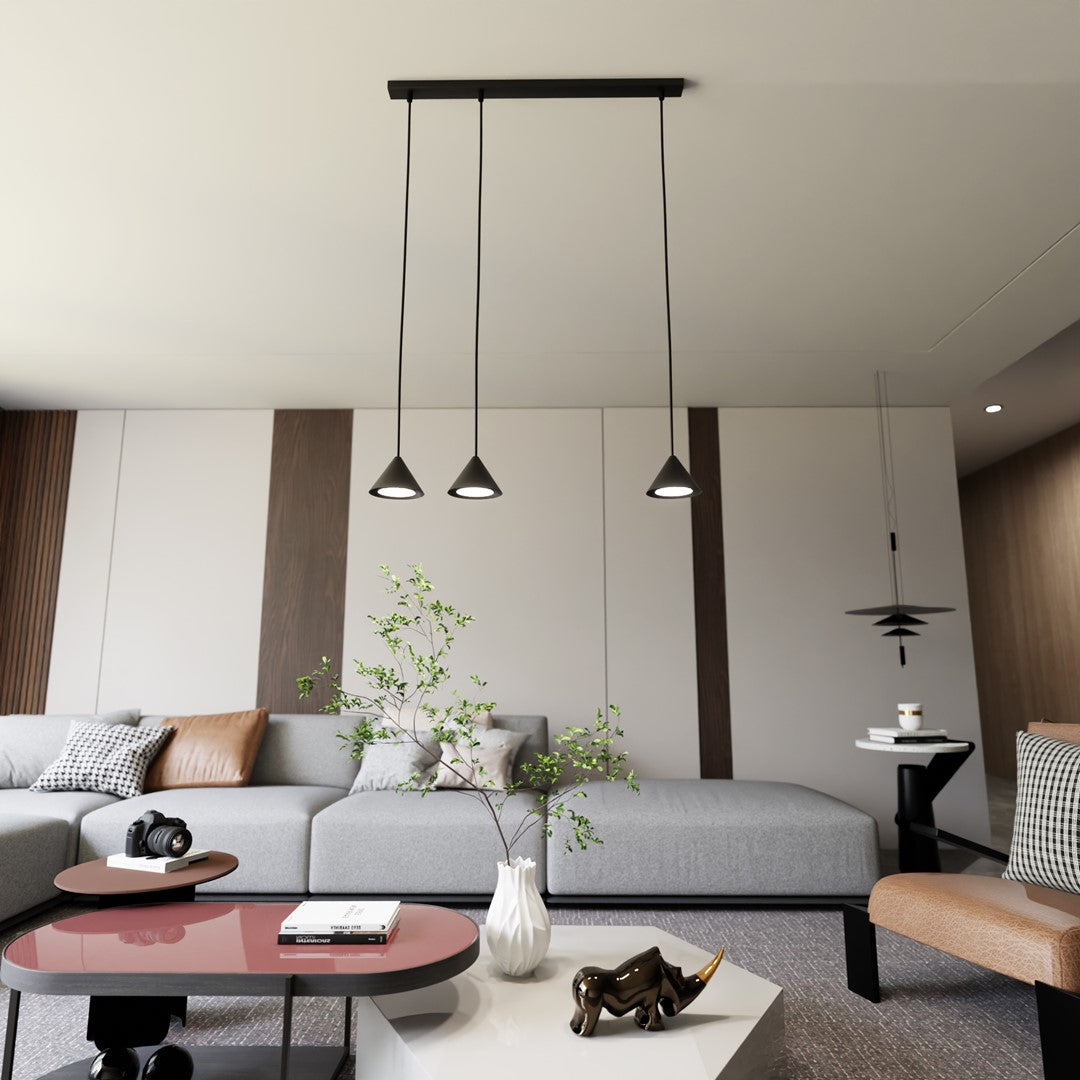 Hanglamp staal zwart minimalistisch Elit 3 lichtpunten, verstelbaar, 70 cm breed voor woonkamer, eetkamer en hal