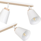 Plafondlamp 3 spots gepoedercoat staal en multiplex, Scandinavisch Atlas, wit met hout, voor lage plafonds
