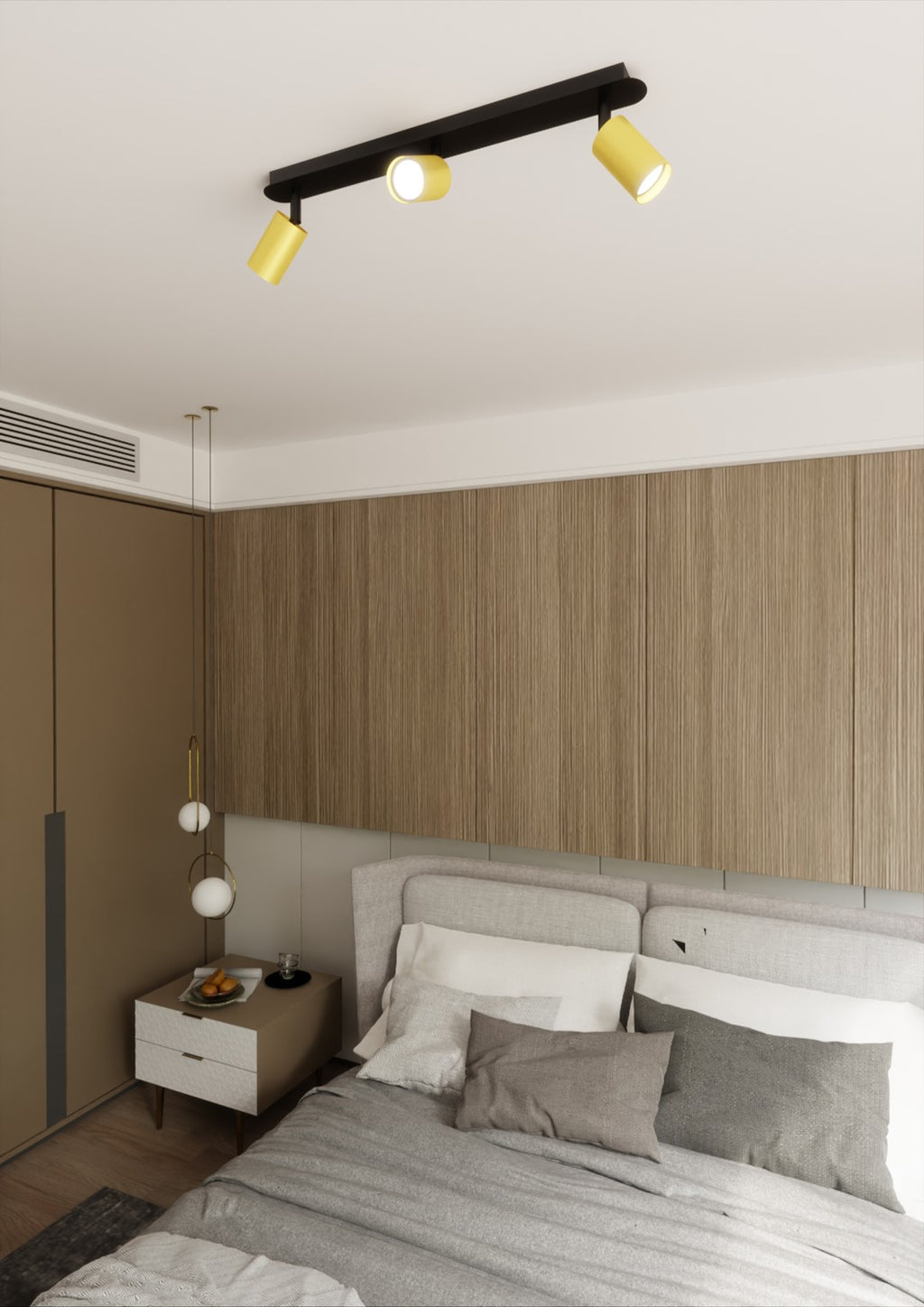 Plafondlamp gepoedercoat staal modern Zen zwart, 3 spots met GU10-fitting, 72 x 18 cm