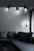 Plafondlamp gepoedercoat staal Hiro modern zwart goud 45 cm breed, 3 richtbare spots voor hal en keuken