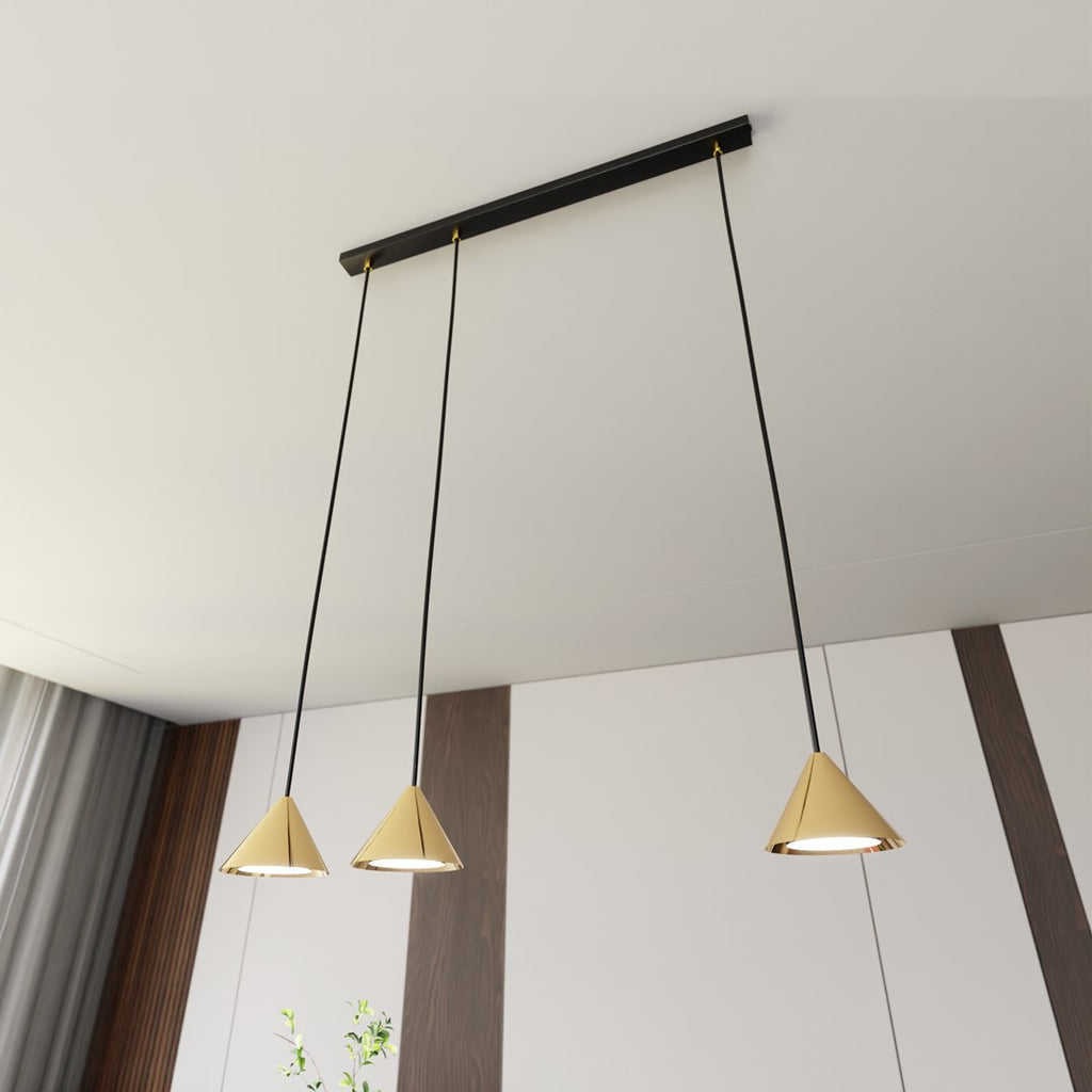 Hanglamp gepoedercoat staal Elit, minimalistisch, zwart en goud, 3 lichtpunten, 70 x 100 cm, woonkamer, eetkamer en hal