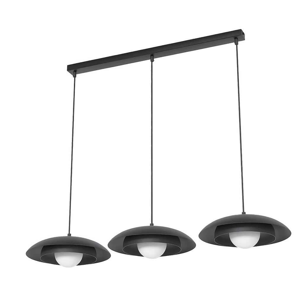 Hanglamp 3-lichts gepoedercoat staal Skin, zwart met witte binnenkant, 95 x 30 cm, eettafel en kookeiland