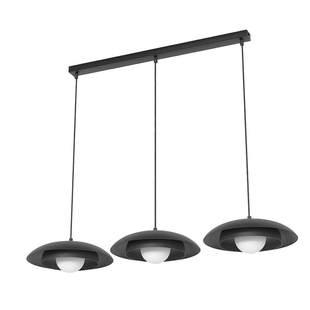 Hanglamp 3-lichts gepoedercoat staal Skin, zwart met witte binnenkant, 95 x 30 cm, eettafel en kookeiland