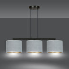Hanglamp gepoedercoat staal en stof Hilde, minimalistisch, zwart met grijze kappen, 72 x 100 cm, 3 lichtpunten