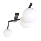 Plafondlamp gepoedercoat staal Naton modern zwart met 3 witte bolkappen, 100 x 32 x 20 cm, woonkamer, eetkamer en hal