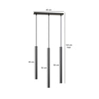 Hanglamp Selter 3 lichts gepoedercoat staal, minimalistisch, zwart, 45 x 120 cm, voor eetkamer of hal