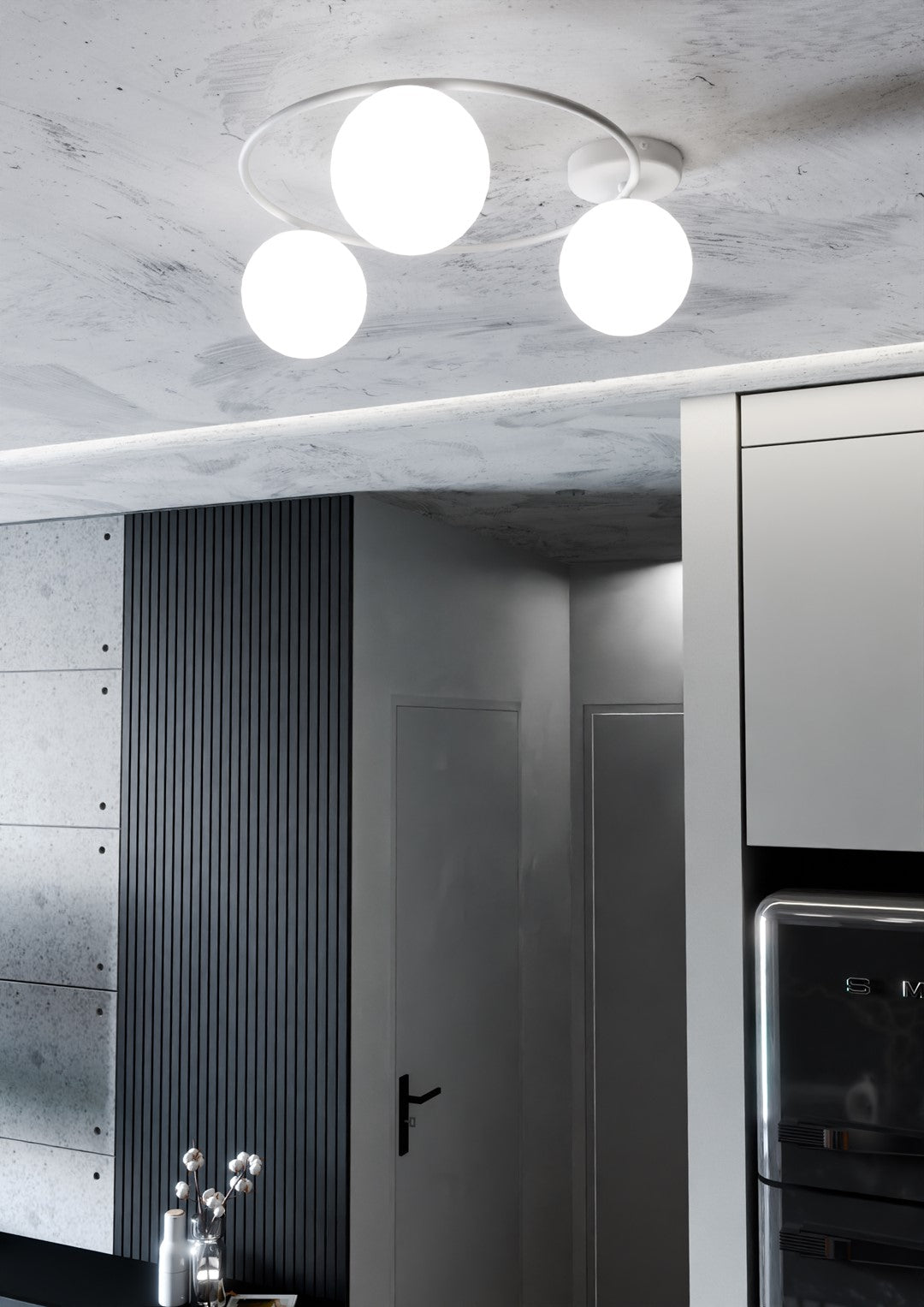 Plafondlamp gepoedercoat staal en glas, minimalistisch wit, 3 lichts, 47 x 20 cm, opbouw