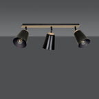 Plafondlamp 3 spots gepoedercoat staal en multiplex, Atlas Scandinavisch zwart, 3 x E27, woonkamer