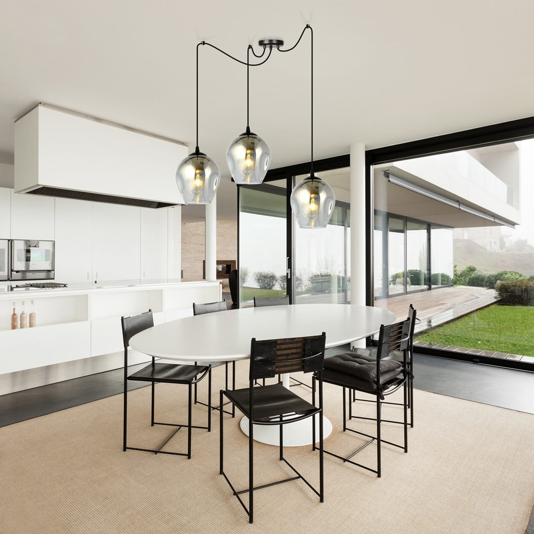 Hanglamp 3 lichts gepoedercoat staal en glas, modern, zwart met grafiet kap Ø 14 cm, E27