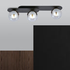 Plafondlamp gepoedercoat staal en glas Plaza, zwart met grafiet glazen kappen, 3 lichts, E14 – 70 x 18 cm