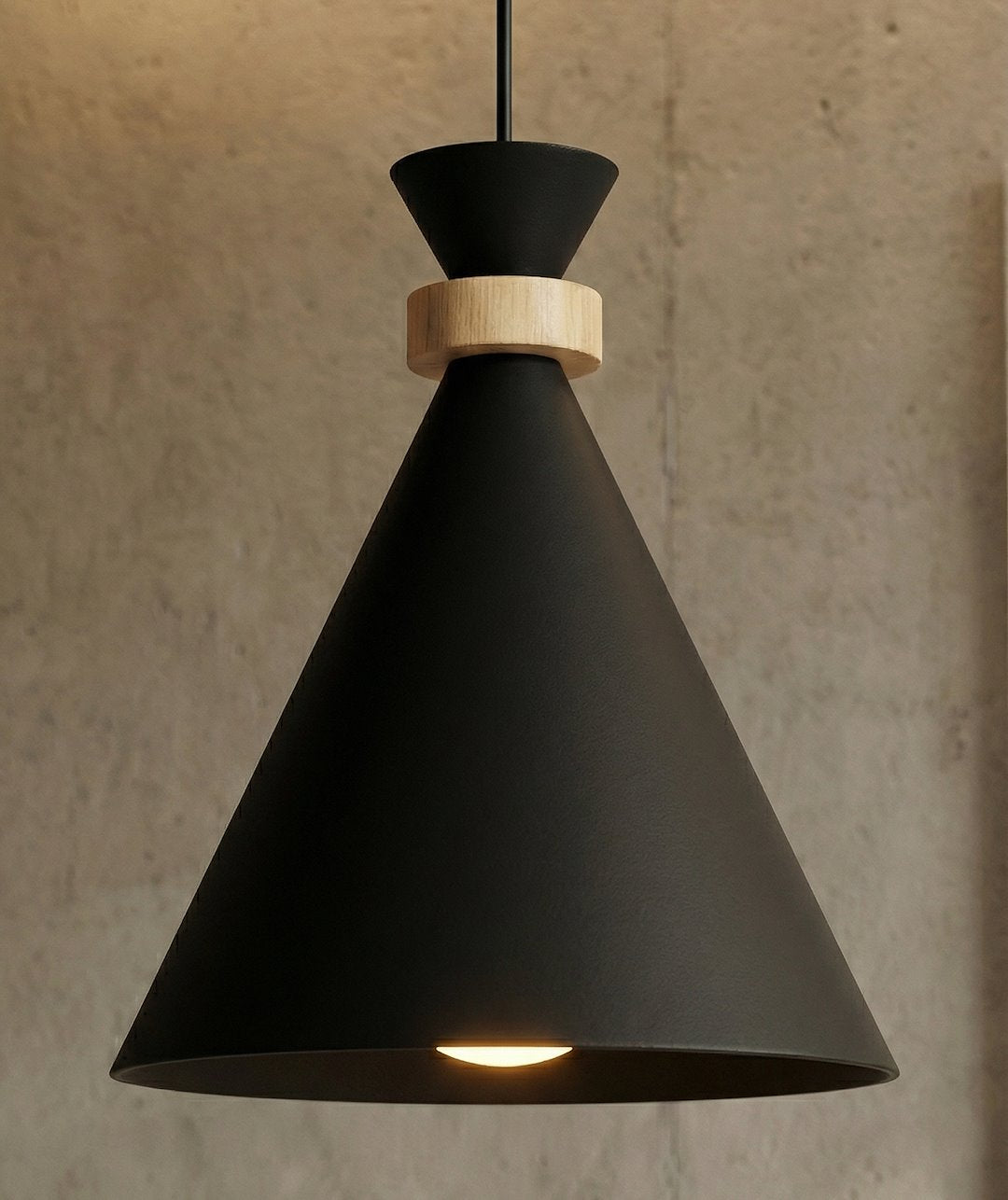 Hanglamp 3 lichts gepoedercoat staal en hout, Scandinavisch Zero, zwart, 78 cm, boven eettafel of keukeneiland