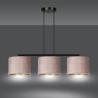 Hanglamp Hilde 3-lichts gepoedercoat staal met stoffen kappen, roze en zwart – 72 x 100 cm, eettafel