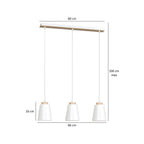 Hanglamp 3-lichts gepoedercoat staal en hout Bolero, wit Scandinavisch, 66 x 100 cm, woonkamer