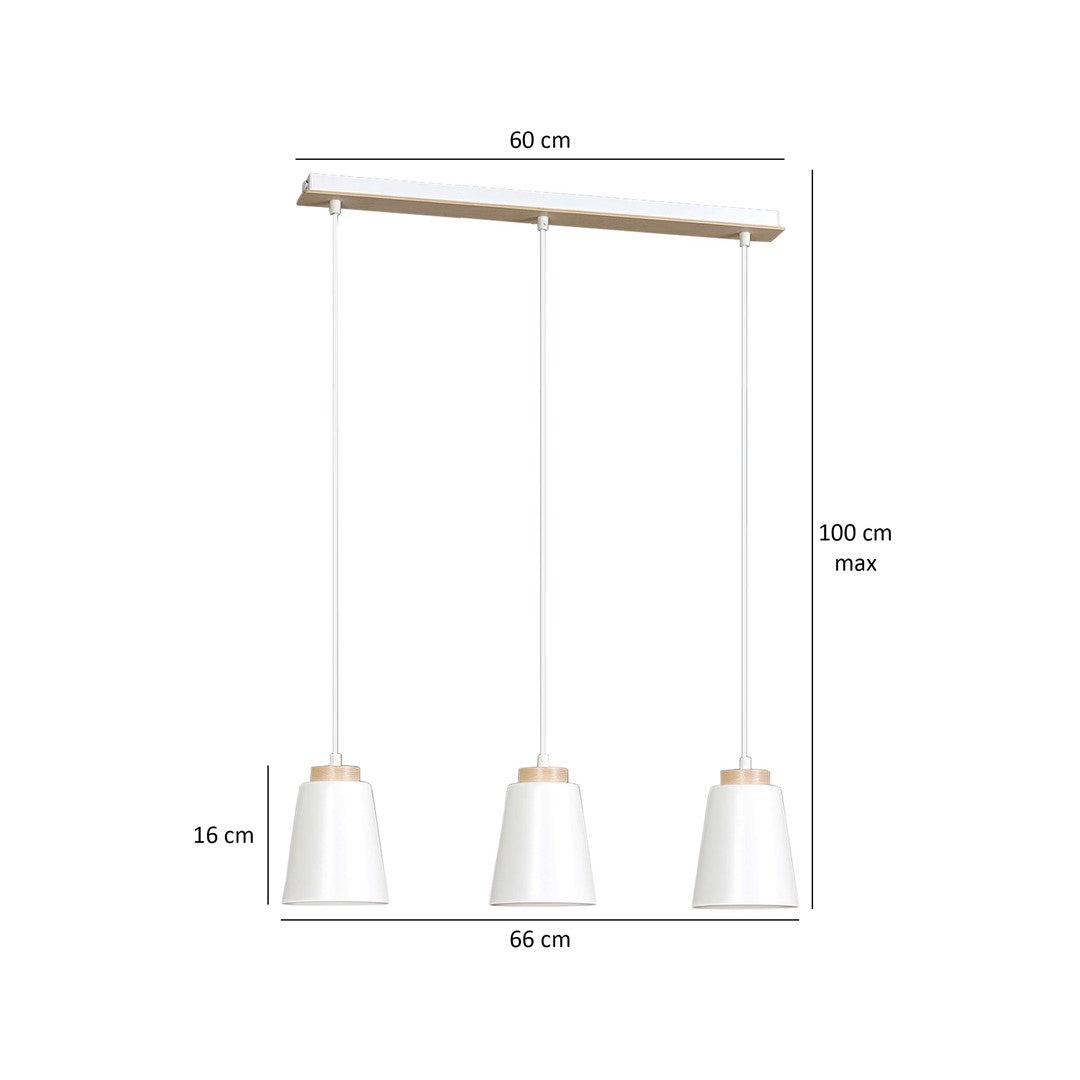 Hanglamp 3-lichts gepoedercoat staal en hout Bolero, wit Scandinavisch, 66 x 100 cm, woonkamer