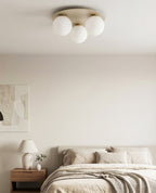Plafondlamp Solar 3 gepoedercoat staal en glas, modern, beige met witte bollen Ø 14 cm, 3 lichtpunten E14
