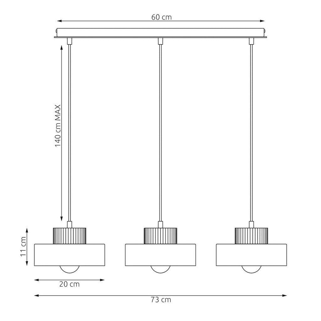 Hanglamp gepoedercoat staal en hout Kivi, beige, 3 lichts, 73 x 20 cm, E27, woonkamer en eetkamer