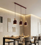 Hanglamp 3-lichts gepoedercoat staal met hout, Scandinavisch Mesi, bordeaux, 66 cm, voor keukeneiland