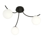 Plafondlamp gepoedercoat staal en glas Boston, zwart met wit glas, 3 lichtpunten E14, 70 cm breed