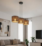 Hanglamp staal met stoffen kap Eco 3 lichts bruin zwart, 70 cm breed, eettafel en keukeneiland