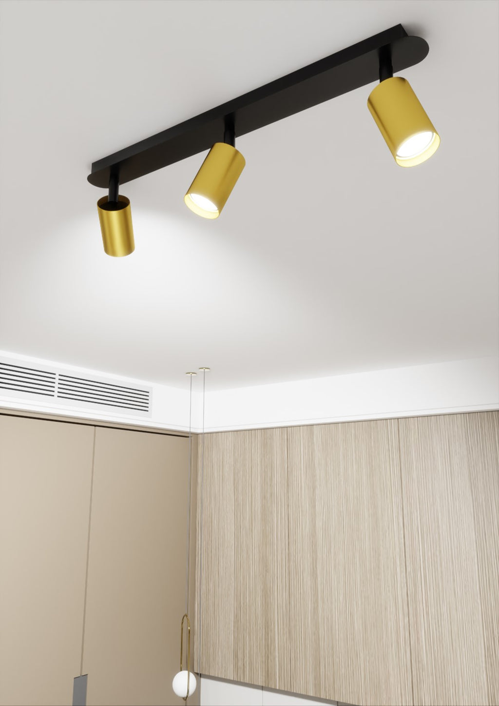Plafondlamp gepoedercoat staal modern Zen zwart, 3 spots met GU10-fitting, 72 x 18 cm