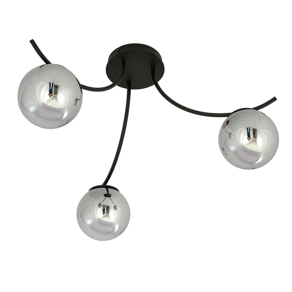 Plafondlamp gepoedercoat staal en glas Boston, zwart met grafiet kappen, 3 lichtpunten, 70 x 37 cm