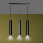 Hanglamp 3-lichts gepoedercoat staal Kibo, zwart met chroom, 45 x 100 cm, voor eettafel en woonkamer
