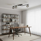 Plafondlamp gepoedercoat staal Naton, zwart met grafiet glazen kappen, 100 x 32 x 20 cm, 3 lichts