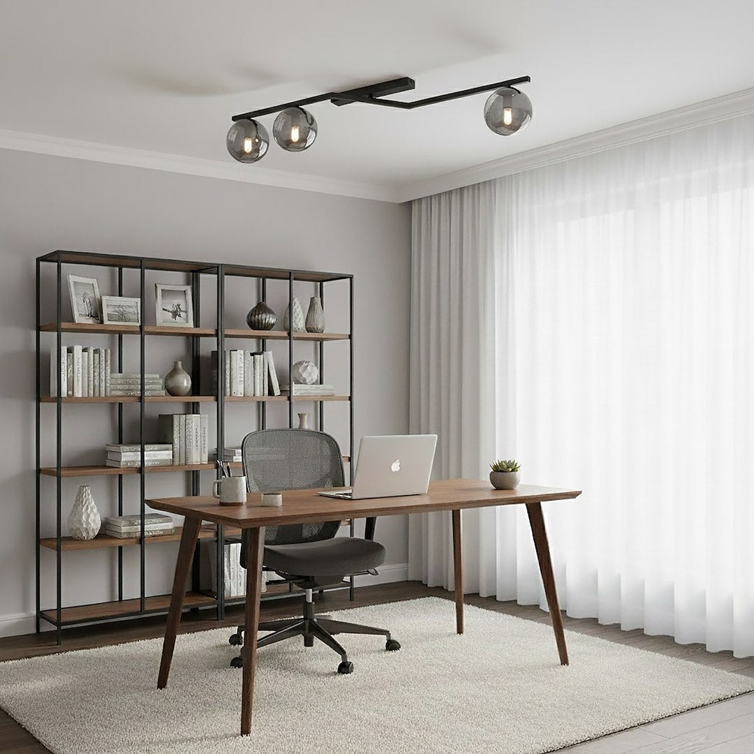 Plafondlamp gepoedercoat staal Naton, zwart met grafiet glazen kappen, 100 x 32 x 20 cm, 3 lichts