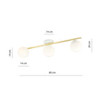 Plafondlamp gepoedercoat staal en glas Splendi, goud en wit, 3 lichtpunten, breedte 80 cm, voor woon-, slaap- of eetkamer