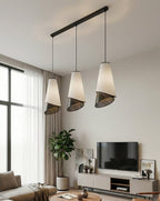 Hanglamp 3-lichts gepoedercoat staal en stof, modern, Moda, zwart en grijs, 95 cm breed, voor woonkamer en eethoek