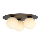 Plafondlamp gepoedercoat staal en glas minimalistisch Solar, zwart met witte glazen kappen, 3 fittingen E14, Ø 30 cm