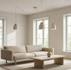Hanglamp gepoedercoat staal en multiplex Scandinavisch Kru 3 beige, 3 fittingen E27, verstelbaar