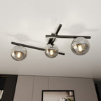 Plafondlamp staal en glas Smart 3 lichtpunten, modern, zwart met grafiet glazen kappen Ø 15 cm