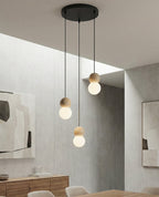 Hanglamp gepoedercoat staal en hout Loop, zwart met witte kap, 3 lichtpunten G9, Scandinavisch