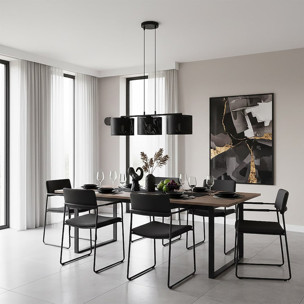Hanglamp gepoedercoat staal modern Lux zwart, 3 lichtpunten, kap Ø 20 cm, 70 cm breed, voor eettafel of kookeiland