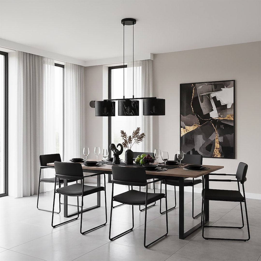 Hanglamp gepoedercoat staal modern Lux zwart, 3 lichtpunten, kap Ø 20 cm, 70 cm breed, voor eettafel of kookeiland