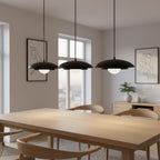 Hanglamp 3-lichts gepoedercoat staal Skin, zwart met witte binnenkant, 95 x 30 cm, eettafel en kookeiland