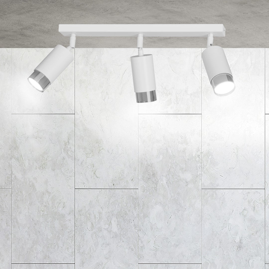 Plafondlamp 3 spots gepoedercoat staal, modern, Hiro wit met zilverkleurige accenten, 45 cm breed