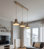 Hanglamp gepoedercoat staal en hout Kaki Scandinavisch beige 73 cm, 3 lichtpunten met E27-fitting