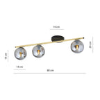Plafondlamp staal en glas modern Monza zwart goud grafiet 80 x 20 cm, 3 fittingen E14