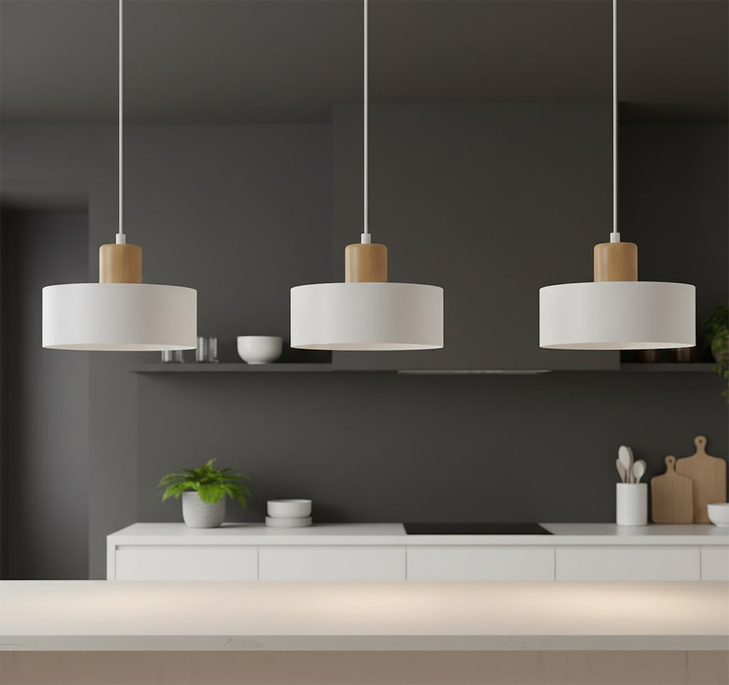 Hanglamp 3-lichts gepoedercoat staal en hout, Scandinavisch Torin, wit – 80 x 100 cm, voor woonkamer en eetkamer