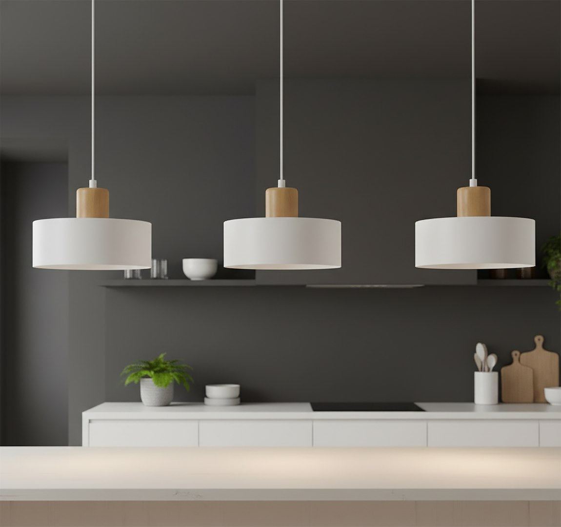 Hanglamp 3-lichts gepoedercoat staal en hout, Scandinavisch Torin, wit – 80 x 100 cm, voor woonkamer en eetkamer